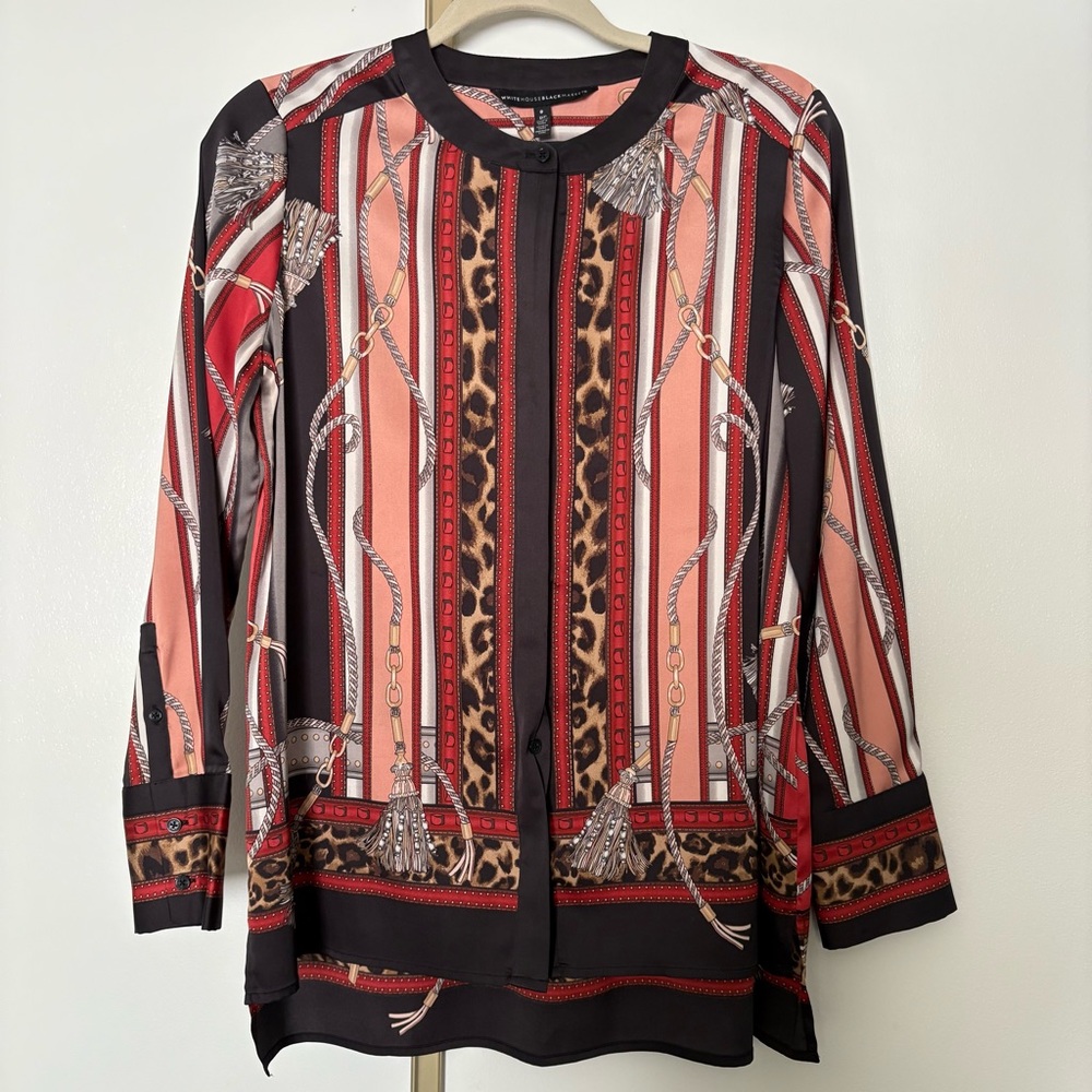 WHBM Cheetah / Chain Status Scarf Print Blouse‎ Old Money
